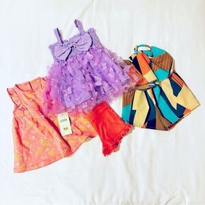 Baby Girl 4 Piece Bundle 6-9 mth Party Dress, Romper, Short, Casual Dress